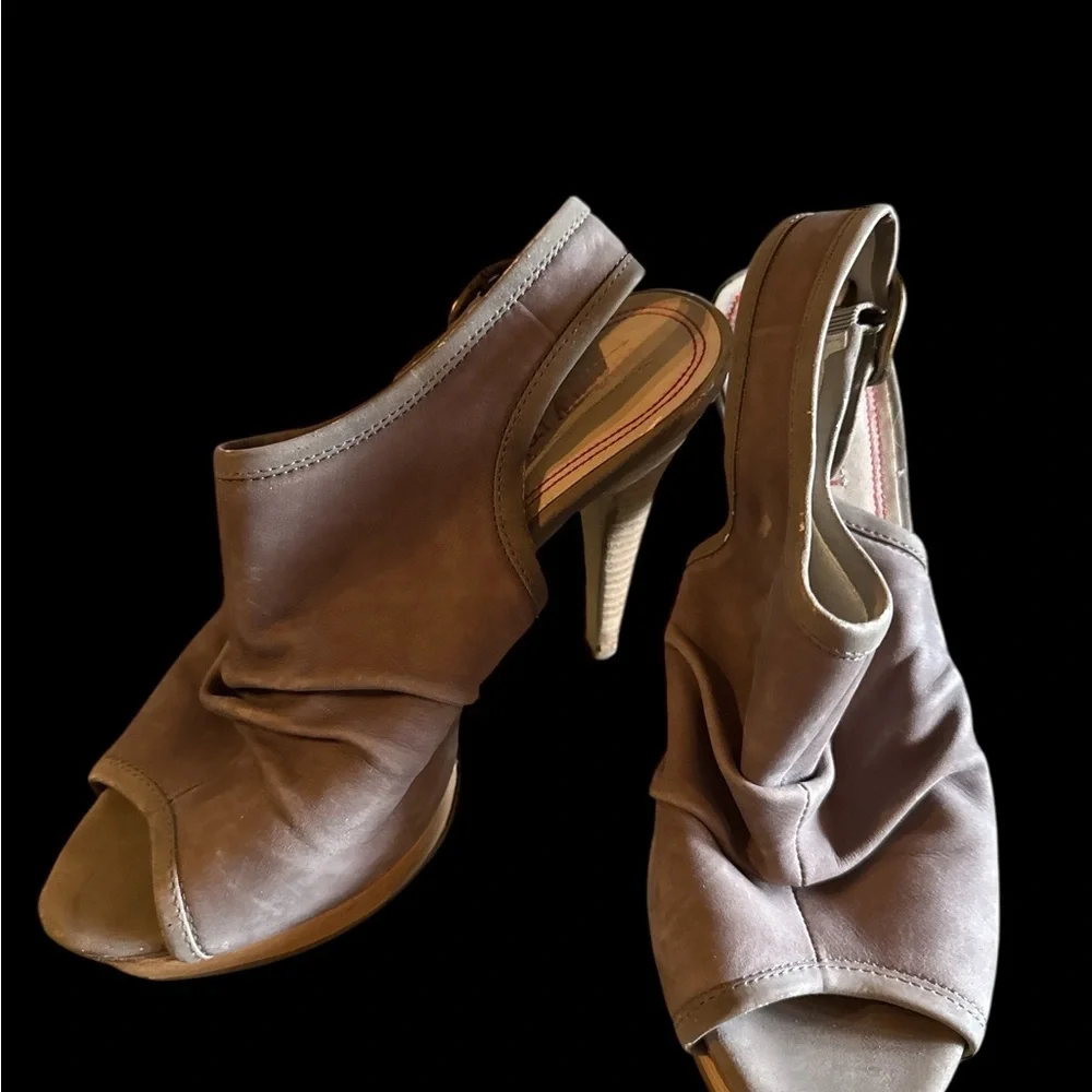 Luxury Rebel Brown Heeled Sandals with Ruched Detailing